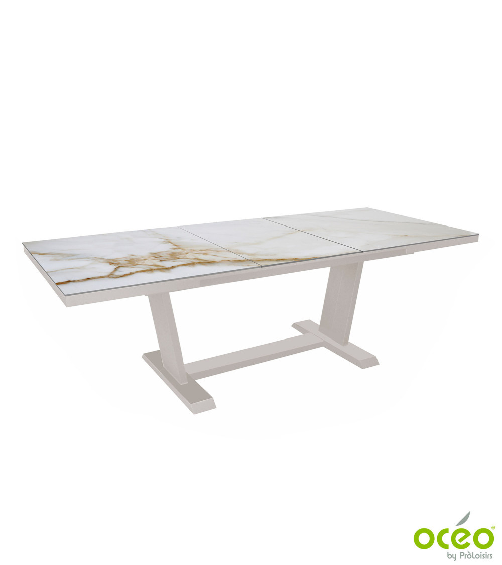 Table AMBER 180/240 Plateau Kedra® Coloris:Châssis Crème/Plateau Kedra® Praline  Eco-participation :Prix de vente comprenant l' 
