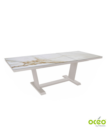 Table AMBER 180/240 Plateau Kedra® Coloris:Châssis Crème/Plateau Kedra® Praline  Eco-participation :Prix de vente comprenant l' 