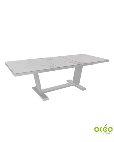 Table AMBER 180/240 Plateau Kedra® Coloris:Châssis Blanc/Plateau Kedra® Calacatta  Eco-participation :Prix de vente comprenant l