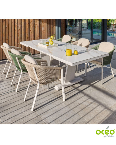 Table AMBER 180/240 Plateau Kedra® Coloris:Châssis Crème/Plateau Kedra® Praline  Eco-participation :Prix de vente comprenant l' 