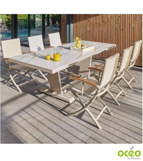 Table AMBER 180/240 Plateau Kedra® Coloris:Châssis Crème/Plateau Kedra® Praline  Eco-participation :Prix de vente comprenant l' 