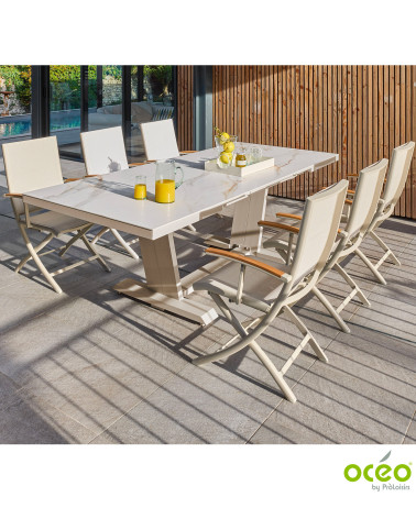Table AMBER 180/240 Plateau Kedra® Coloris:Châssis Crème/Plateau Kedra® Praline  Eco-participation :Prix de vente comprenant l' 