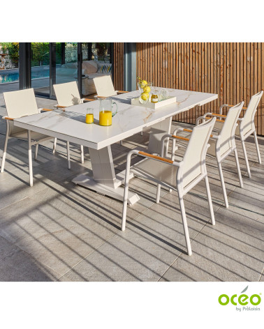 Table AMBER 180/240 Plateau Kedra® Coloris:Châssis Crème/Plateau Kedra® Praline  Eco-participation :Prix de vente comprenant l' 