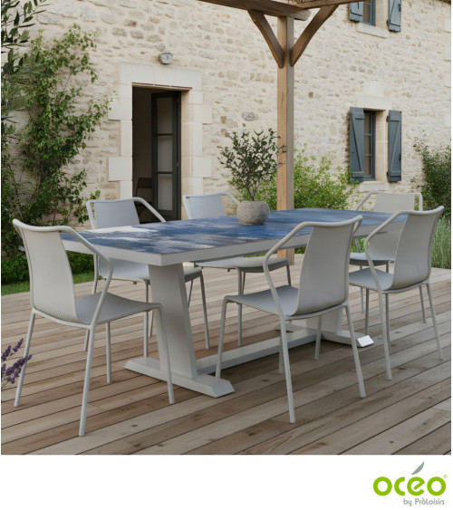 Table AMBER 180/240 Plateau Kedra® Coloris:Châssis Blanc/Plateau Kedra® Obéron  Eco-participation :Prix de vente comprenant l' é