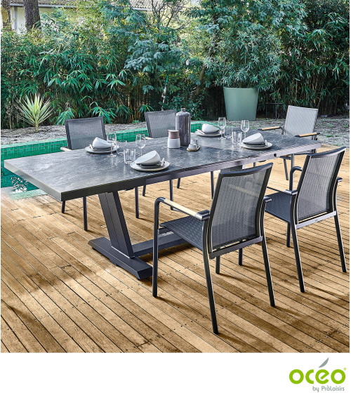 Table AMBER 180/240 Plateau Kedra® Coloris:Châssis Graphite/Plateau Kedra® Lunar  Eco-participation :Prix de vente comprenant l'