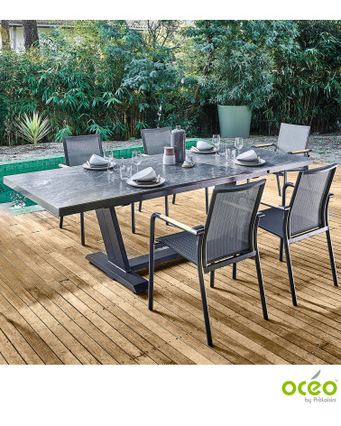 Table AMBER 180/240 Plateau Kedra® Coloris:Châssis Graphite/Plateau Kedra® Lunar  Eco-participation :Prix de vente comprenant l'