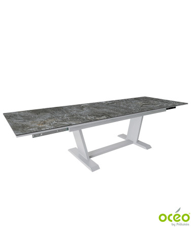 Table AMBER 180/230/280 Plateau Kedra® Coloris:Châssis Blanc/Plateau Kedra® Lunar  Eco-participation :Prix de vente comprenant l