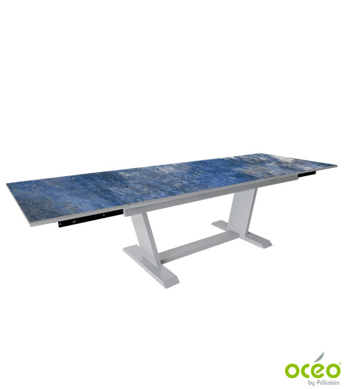 Table AMBER 180/230/280 Plateau Kedra® Coloris:Châssis Blanc/Plateau Kedra® Obéron  Eco-participation :Prix de vente comprenant 