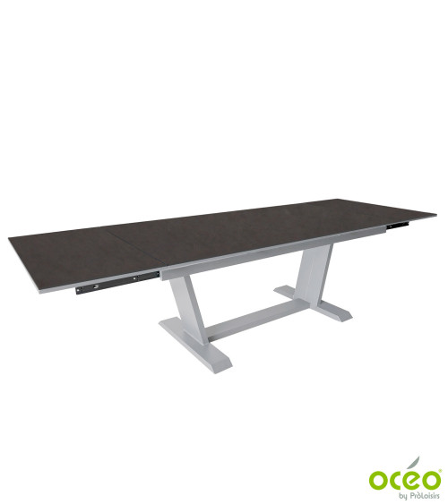 Table AMBER 180/230/280 Plateau Kedra® Coloris:Châssis Blanc/Plateau Kedra® New Black B.  Eco-participation :Prix de vente compr