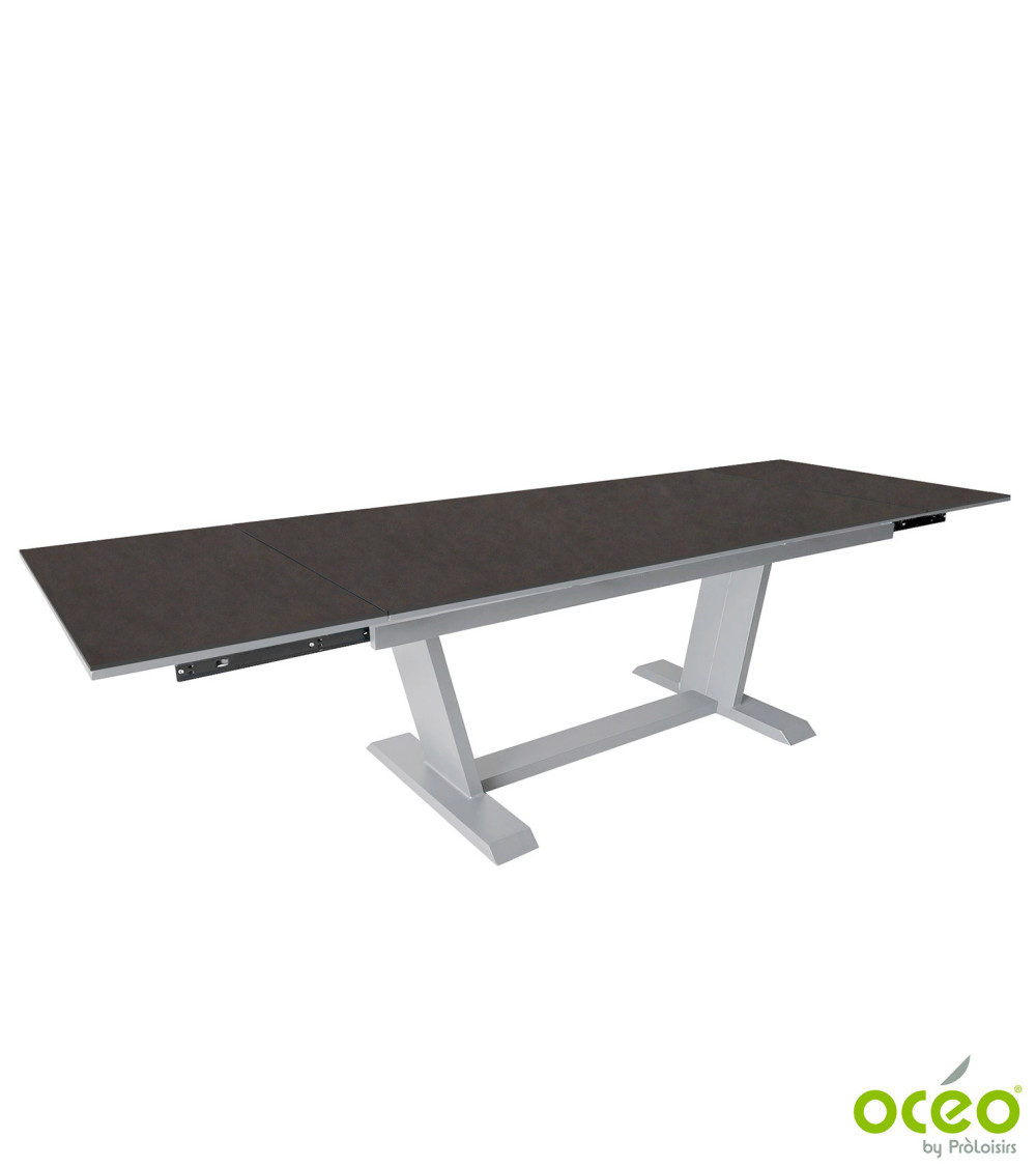 Table AMBER 180/230/280 Plateau Kedra® Coloris:Châssis Blanc/Plateau Kedra® New Black B.  Eco-participation :Prix de vente compr