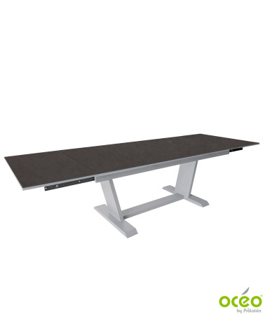 Table AMBER 180/230/280 Plateau Kedra® Coloris:Châssis Blanc/Plateau Kedra® New Black B.  Eco-participation :Prix de vente compr