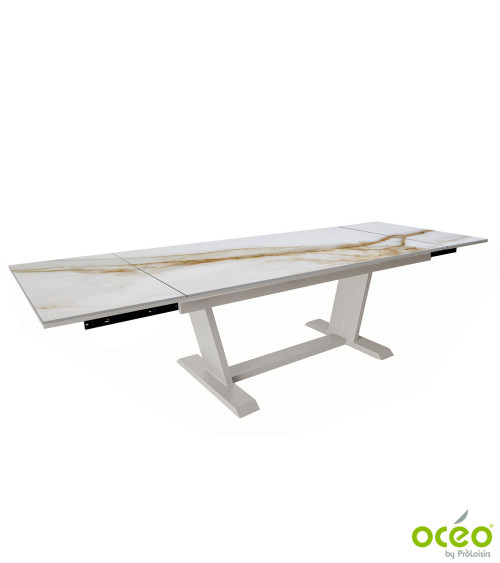 Table AMBER 180/230/280 Plateau Kedra® Coloris:Châssis Crème/Plateau Kedra® Praline  Eco-participation :Prix de vente comprenant