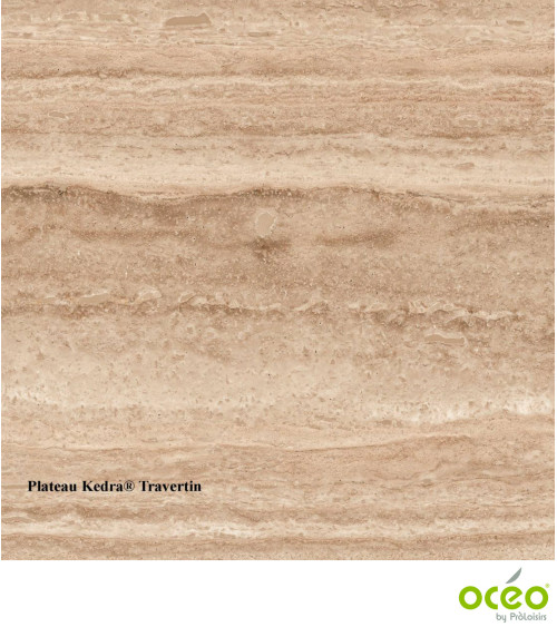 Table AMBER 180/230/280 Plateau Kedra® Coloris:Châssis Blanc/Plateau Kedra® Travertin  Eco-participation :Prix de vente comprena