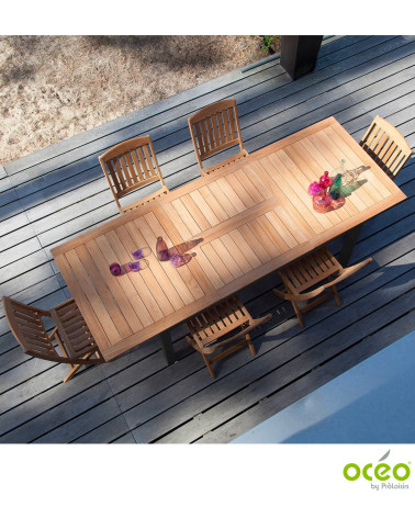 Table MADAGASCAR 180/260 plateau teck FSC® Coloris:Châssis Graphite / Plateau Teck FSC®   Eco-participation :Prix de vente compr