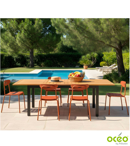 Table MADAGASCAR 180/260 plateau teck FSC® Coloris:Châssis Graphite / Plateau Teck FSC®   Eco-participation :Prix de vente compr