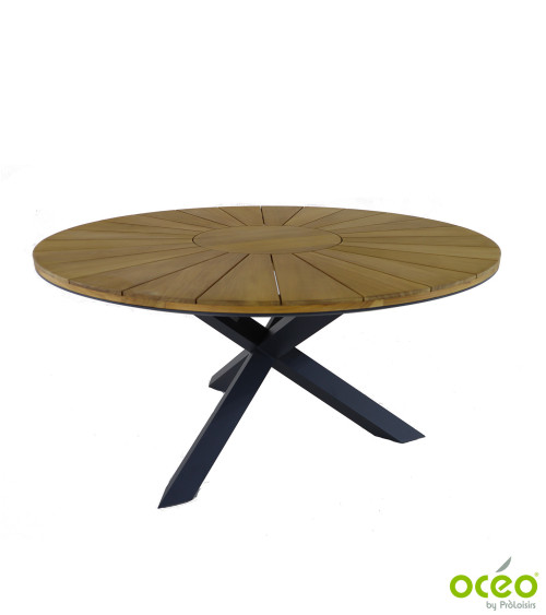 Table ronde FERRONE 150 plateau teck FSC® Coloris:Châssis Graphite / Plateau Teck FSC®   Eco-participation :Prix de vente compre
