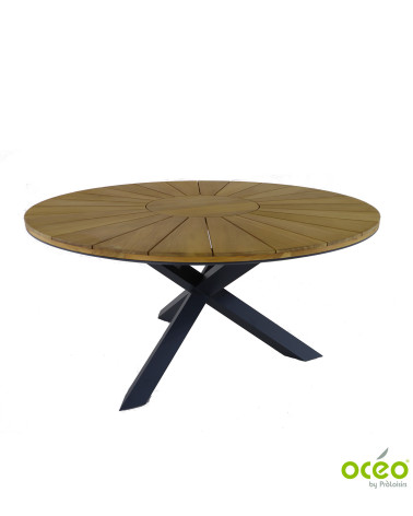 Table ronde FERRONE 150 plateau teck FSC® Coloris:Châssis Graphite / Plateau Teck FSC®   Eco-participation :Prix de vente compre