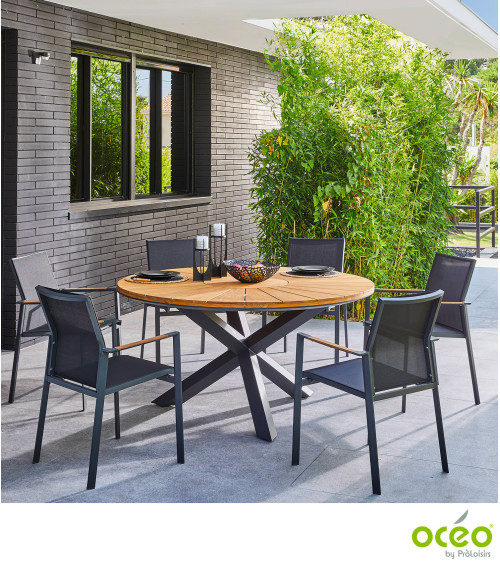 Table ronde FERRONE 150 plateau teck FSC® Coloris:Châssis Graphite / Plateau Teck FSC®   Eco-participation :Prix de vente compre