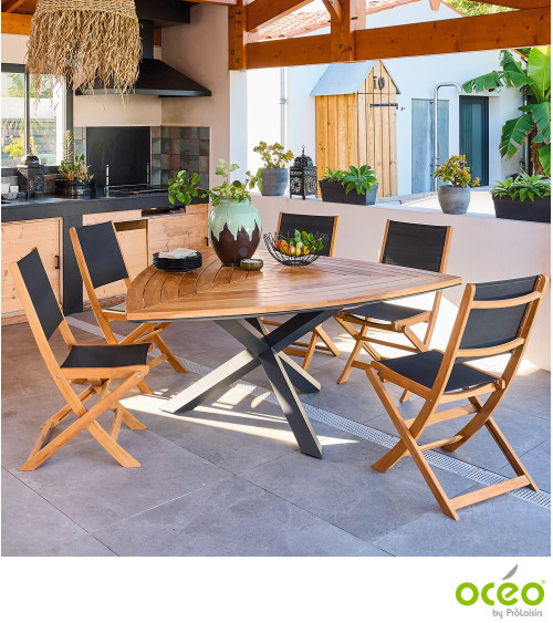 Table triangle FERRONE 170 plateau teck FSC® Coloris:Châssis Graphite / Plateau Teck FSC®   Eco-participation :Prix de vente com