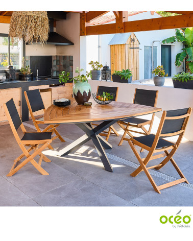 Table triangle FERRONE 170 plateau teck FSC® Coloris:Châssis Graphite / Plateau Teck FSC®   Eco-participation :Prix de vente com