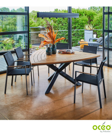 Table triangle FERRONE 170 plateau teck FSC® Coloris:Châssis Graphite / Plateau Teck FSC®   Eco-participation :Prix de vente com