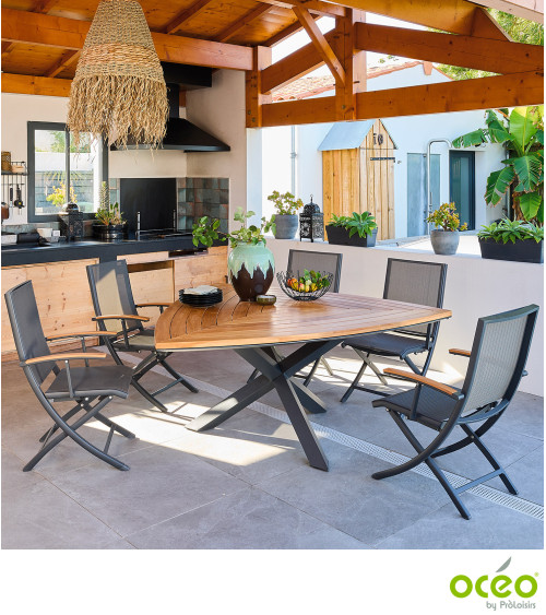 Table triangle FERRONE 170 plateau teck FSC® Coloris:Châssis Graphite / Plateau Teck FSC®   Eco-participation :Prix de vente com