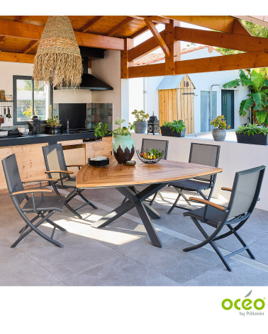 Table triangle FERRONE 170 plateau teck FSC® Coloris:Châssis Graphite / Plateau Teck FSC®   Eco-participation :Prix de vente com