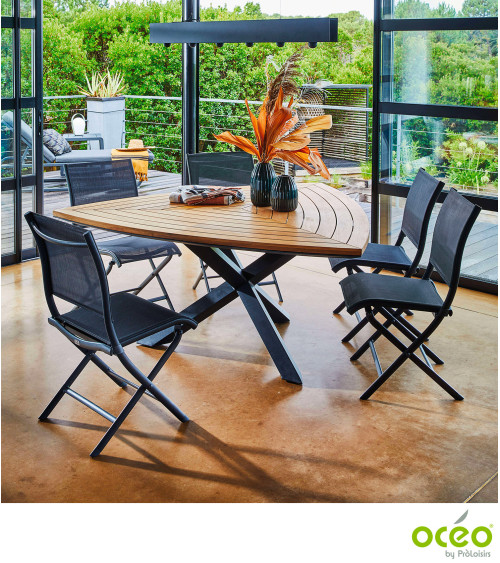 Table triangle FERRONE 170 plateau teck FSC® Coloris:Châssis Graphite / Plateau Teck FSC®   Eco-participation :Prix de vente com
