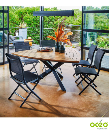 Table triangle FERRONE 170 plateau teck FSC® Coloris:Châssis Graphite / Plateau Teck FSC®   Eco-participation :Prix de vente com