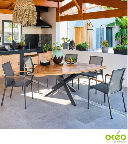 Table triangle FERRONE 170 plateau teck FSC® Coloris:Châssis Graphite / Plateau Teck FSC®   Eco-participation :Prix de vente com