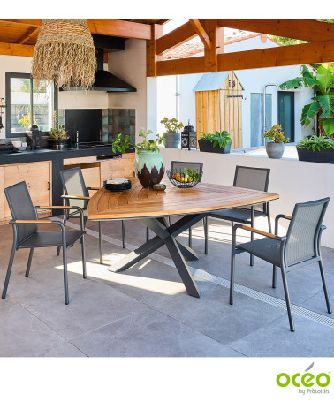 Table triangle FERRONE 170 plateau teck FSC® Coloris:Châssis Graphite / Plateau Teck FSC®   Eco-participation :Prix de vente com