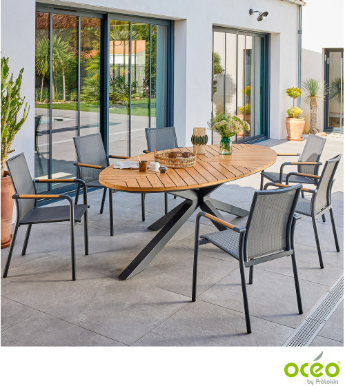 Table ovale FERRONE 240 plateau teck FSC® Coloris:Châssis Graphite / Plateau Teck FSC®   Eco-participation :Prix de vente compre