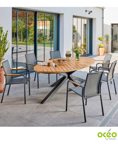 Table ovale FERRONE 240 plateau teck FSC® Coloris:Châssis Graphite / Plateau Teck FSC®   Eco-participation :Prix de vente compre