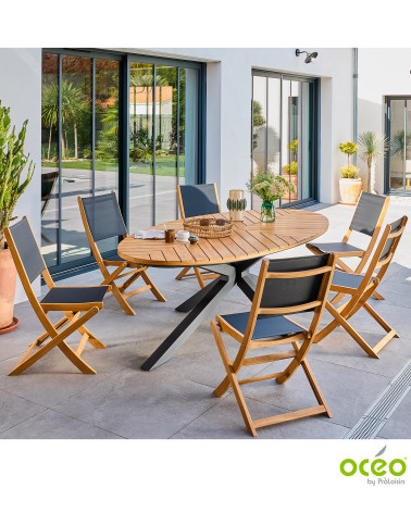 Table ovale FERRONE 240 plateau teck FSC® Coloris:Châssis Graphite / Plateau Teck FSC®   Eco-participation :Prix de vente compre