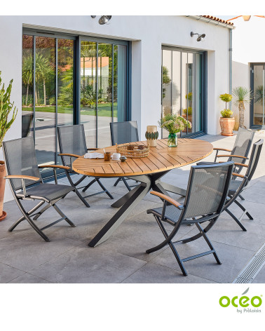 Table ovale FERRONE 240 plateau teck FSC® Coloris:Châssis Graphite / Plateau Teck FSC®   Eco-participation :Prix de vente compre