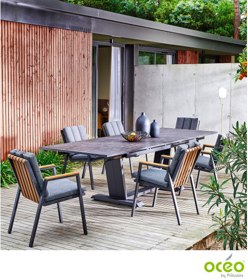 Table AMBER 180/230/280 Plateau Dekton® Coloris:Châssis Graphite/Plateau Dekton® Laurent  Eco-participation :Prix de vente compr
