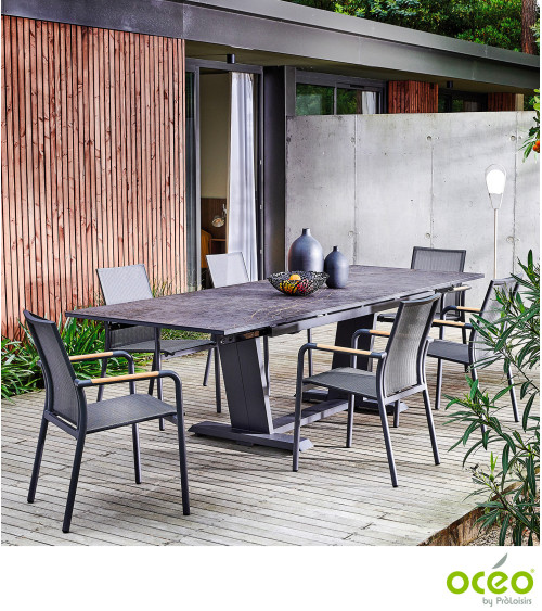 Table AMBER 180/230/280 Plateau Dekton® Coloris:Châssis Graphite/Plateau Dekton® Laurent  Eco-participation :Prix de vente compr