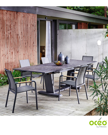 Table AMBER 180/230/280 Plateau Dekton® Coloris:Châssis Graphite/Plateau Dekton® Laurent  Eco-participation :Prix de vente compr