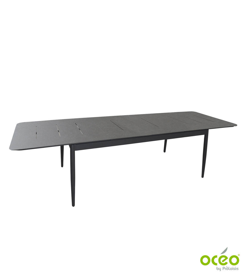 TABLE DUBLIN 200/250/300 PLATEAU TRESPA® Coloris:Châssis Graphite/Plateau Trespa® Stone Black  Eco-participation :Prix de vente 
