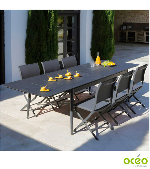 TABLE DUBLIN 200/250/300 PLATEAU TRESPA® Coloris:Châssis Graphite/Plateau Trespa® Stone Black  Eco-participation :Prix de vente 