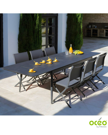 TABLE DUBLIN 200/250/300 PLATEAU TRESPA® Coloris:Châssis Graphite/Plateau Trespa® Stone Black  Eco-participation :Prix de vente 