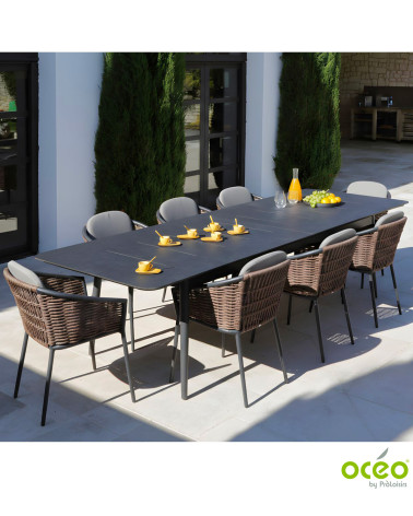 TABLE DUBLIN 200/250/300 PLATEAU TRESPA® Coloris:Châssis Graphite/Plateau Trespa® Stone Black  Eco-participation :Prix de vente 