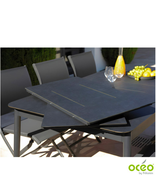 TABLE DUBLIN 200/250/300 PLATEAU TRESPA® Coloris:Châssis Graphite/Plateau Trespa® Stone Black  Eco-participation :Prix de vente 