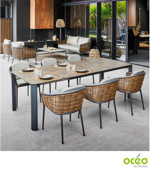 Table DOELAN II 180/240 plateau HPL Coloris:Châssis Graphite/Plateau Fundermax® Bambou  Eco-participation :Prix de vente compren