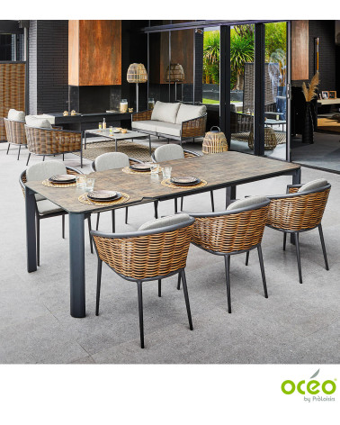 Table DOELAN II 180/240 plateau HPL Coloris:Châssis Graphite/Plateau Fundermax® Bambou  Eco-participation :Prix de vente compren