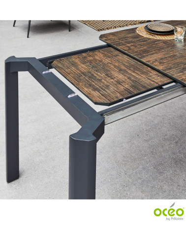 Table DOELAN II 180/240 plateau HPL Coloris:Châssis Graphite/Plateau Fundermax® Bambou  Eco-participation :Prix de vente compren