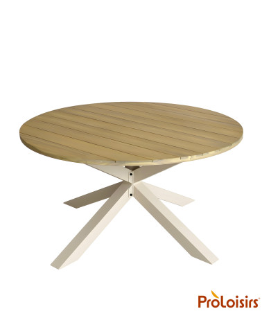 Table ronde ORIANE 140 plateau acacia FSC® Coloris:Châssis Crème / Plateau Acacia FSC®   Eco-participation :Prix de vente compre