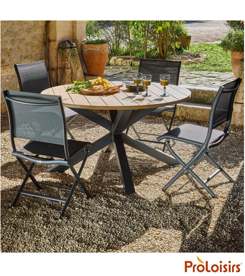 Table ronde ORIANE 140 plateau acacia FSC® Coloris:Châssis Graphite / Plateau Acacia FSC®   Eco-participation :Prix de vente com