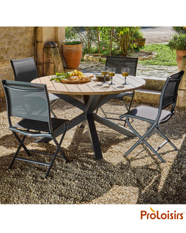Table ronde ORIANE 140 plateau acacia FSC® Coloris:Châssis Graphite / Plateau Acacia FSC®   Eco-participation :Prix de vente com