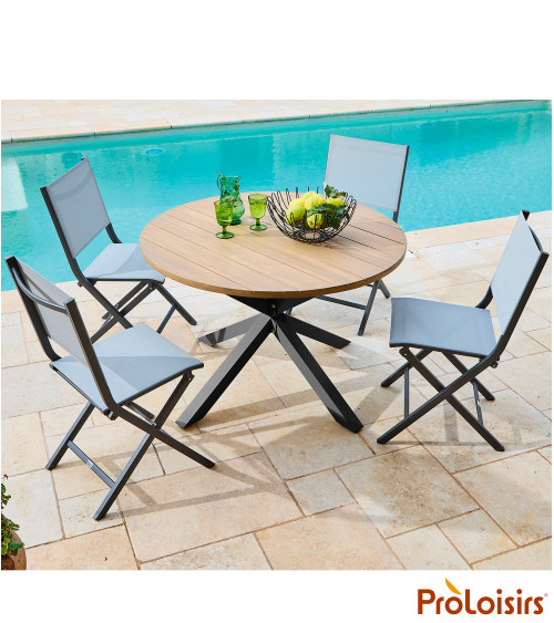 Table ORIANE 112 plateau acacia FSC® Coloris:Châssis Graphite / Plateau Acacia FSC®   Eco-participation :Prix de vente comprenan